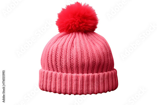 a knitted hat with a pom pom on it, Isolated on transparent PNG background, Generative ai