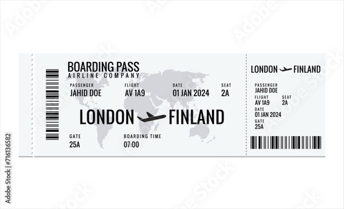 Paper and mobile boarding pass. Responsive design of air ticket. Airline data card mockup