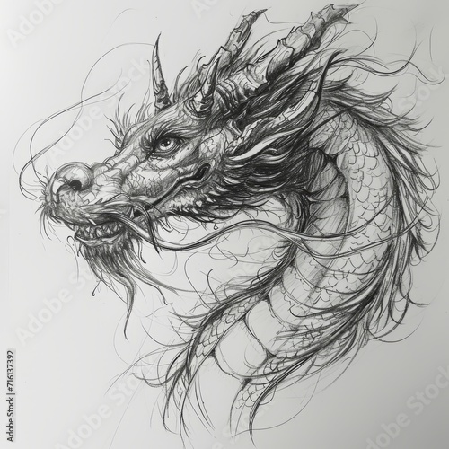 chinese dragon statue sketch new year dragons china painting digital origami