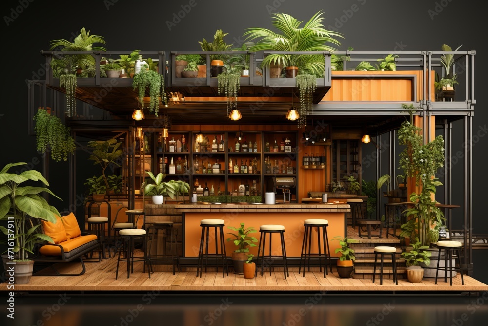 Cozy Container Bar, on an isolated Mocha Brown background, Generative AI