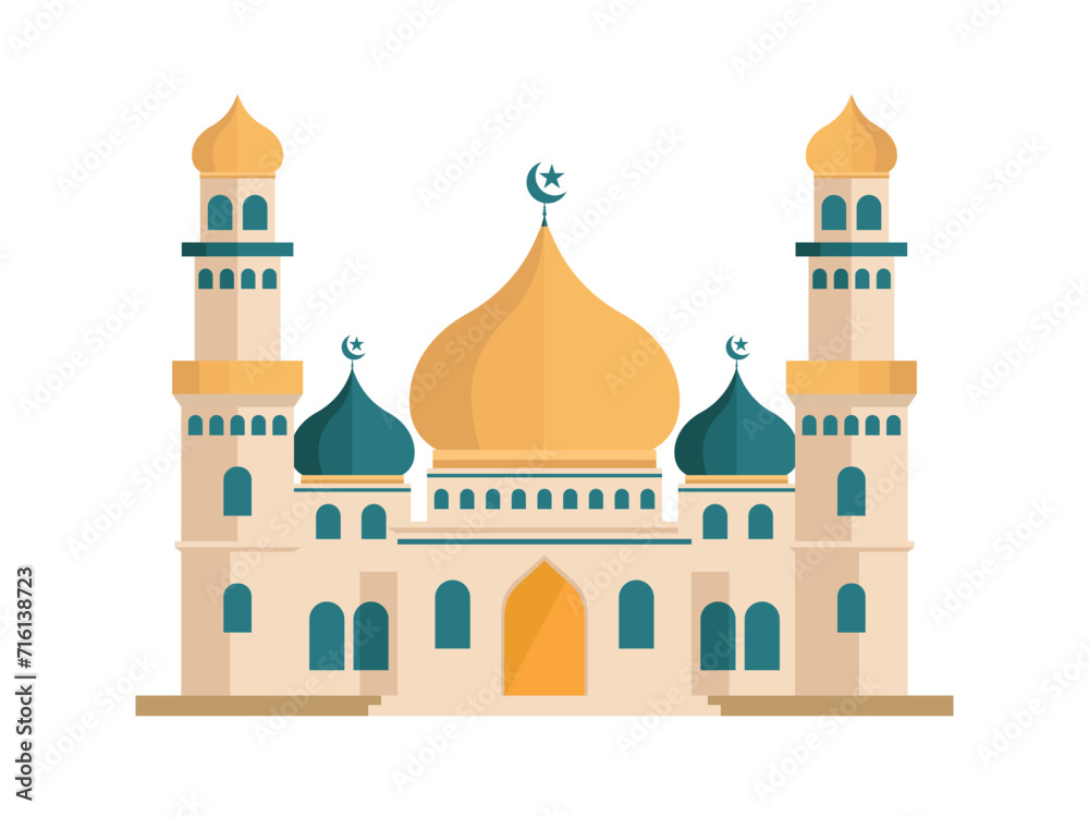 Muslim mosque flat design. Beautiful Islam temple vector illustration