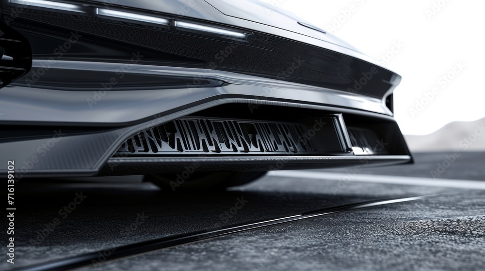 Closeup of the undercarriage of a family car demonstrating the aerodynamic design for improved airflow and reduced drag
