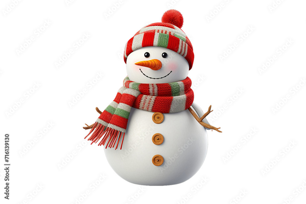 a snowman with a scarf and a scarf that says, Isolated on transparent PNG background, Generative ai