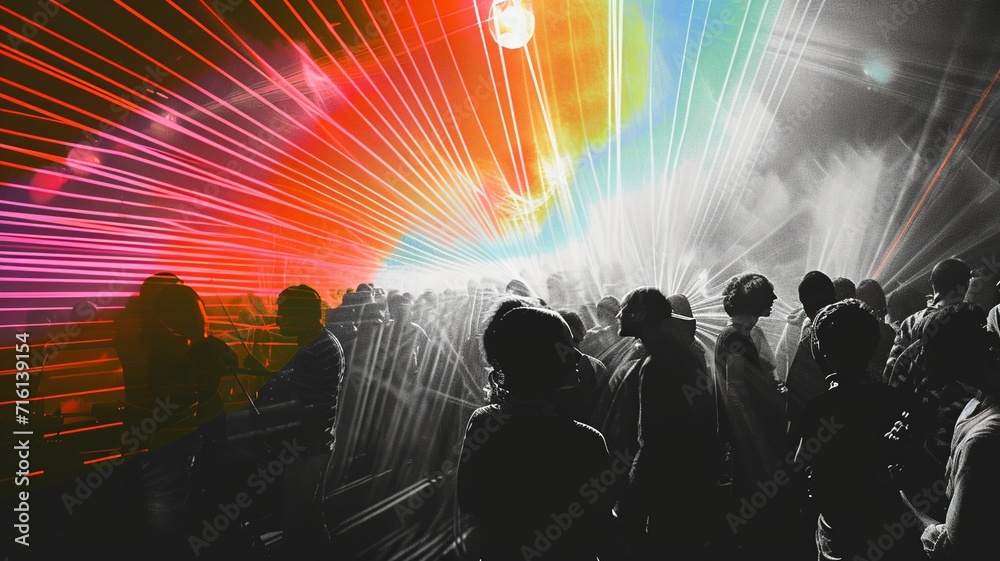 Psychedelic 70s Concert: Light Beams on Classic Scene

