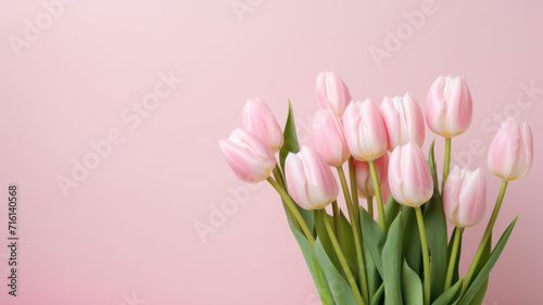 Light pink tulip bouquet on a plain background © wiparat