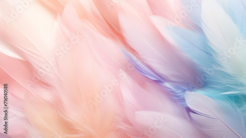 Pastel colored of chicken feathers in soft and blur style for the background