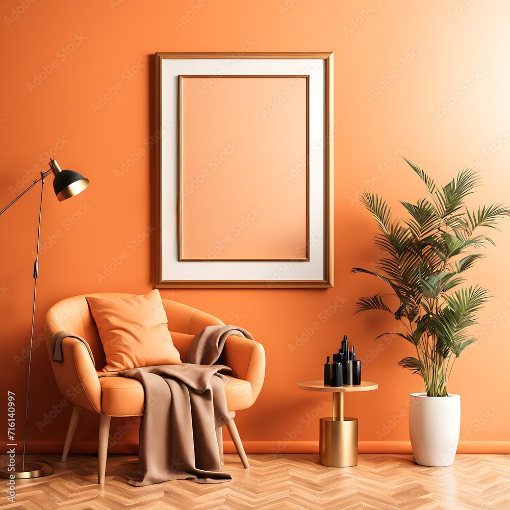 Blank photo frame in living room interior design for photo mockup, Blank Photo photo frame photo for mockup design