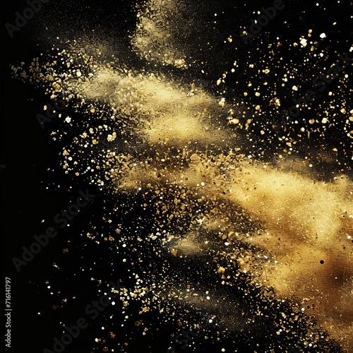 Golden glitter particles gold glitter shining on black background