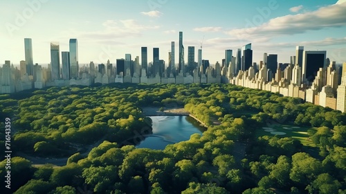 Aerial Helicopter Footage Over Central Park with Nature  Trees  People