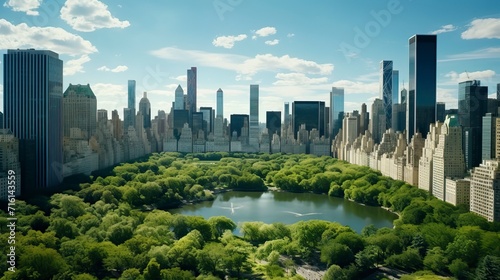 Aerial Helicopter Footage Over Central Park with Nature, Trees, People