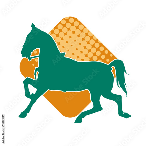 Silhouette of a horse animal running. Silhouette of a horse with horse rope and saddle.