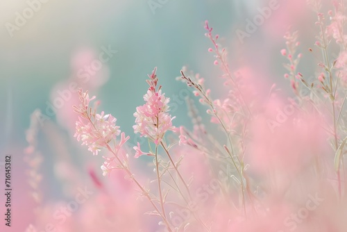 An ethereal display of delicate flowers in a dreamy pastel setting evokes a sense of calm and serenity