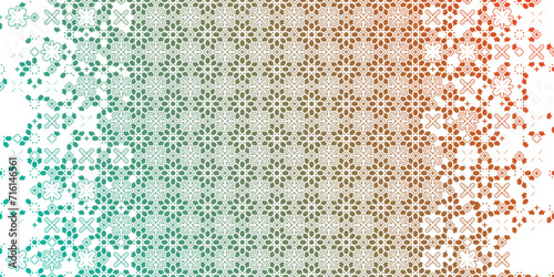 Geometric halftone texture with colorful arabesque disintegration. Arabic vector pattern.
