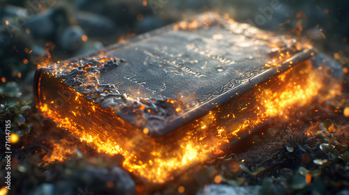 Sacred book with flame of fire