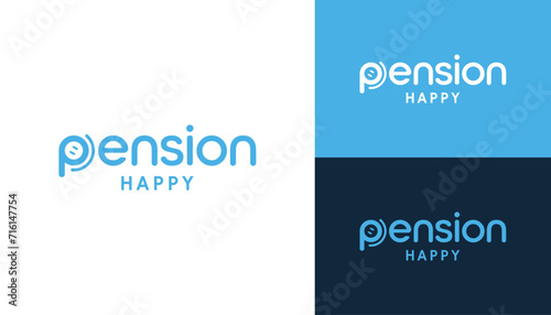 Pension Typography Word Mark Initial Letter P with Happy Smiling Face for Happiness and Joy Logo Design