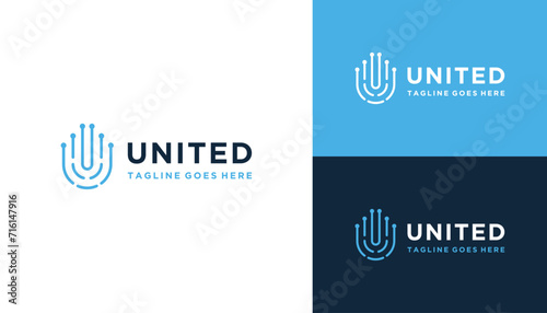 Modern Initial Letter U with Digital Wire Line Dots For Modern Futuristic Technology Logo Design