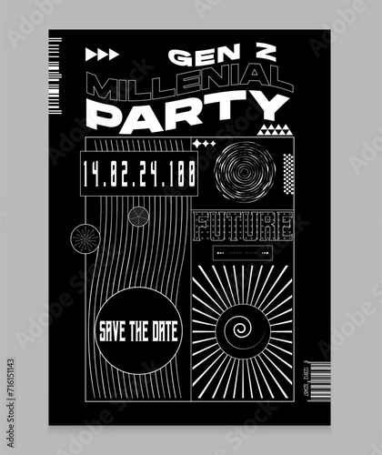 gen z millenial party brutalism poster background design