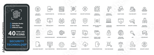 Security technology minimal thin line icons. Related protection, safety, defense, access. Editable stroke. Vector illustration.
