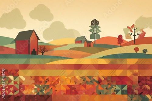 Vintage farmfield with a cartoon-style touch. Generative AI photo