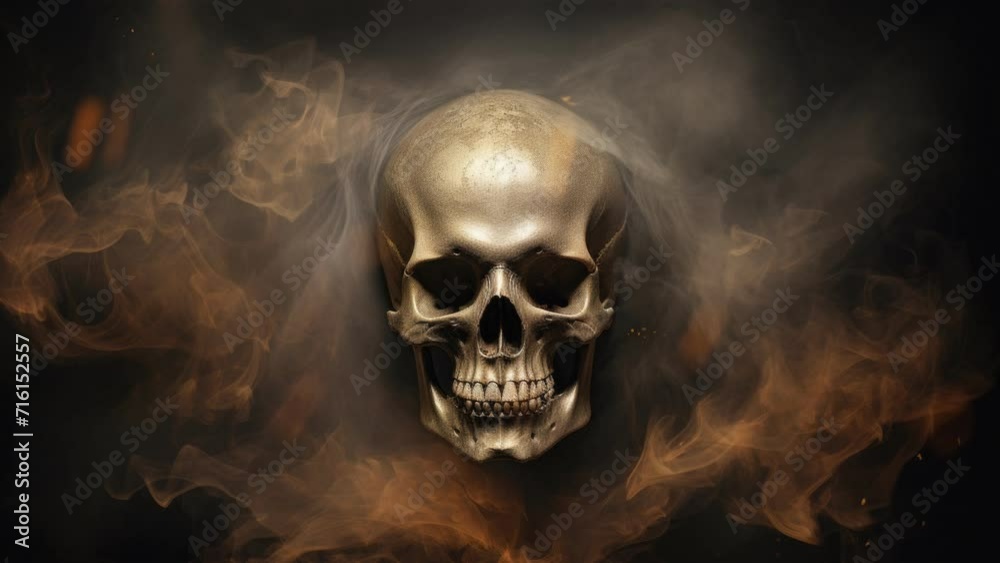 Skull covered in billowing smoke, video loop