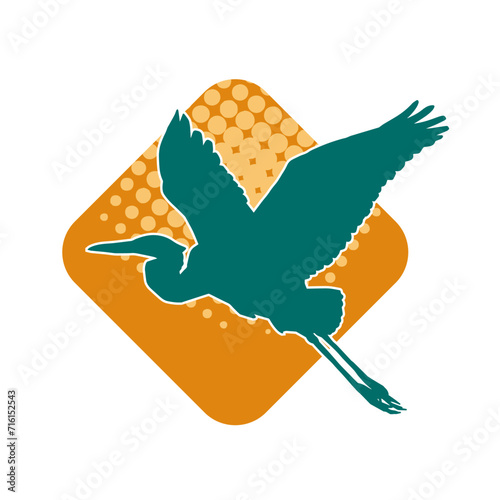 Silhouette of crane bird in elegant pose isolated on white background.