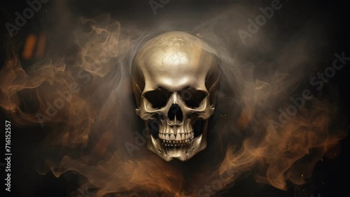 Skull covered in billowing smoke, video loop photo