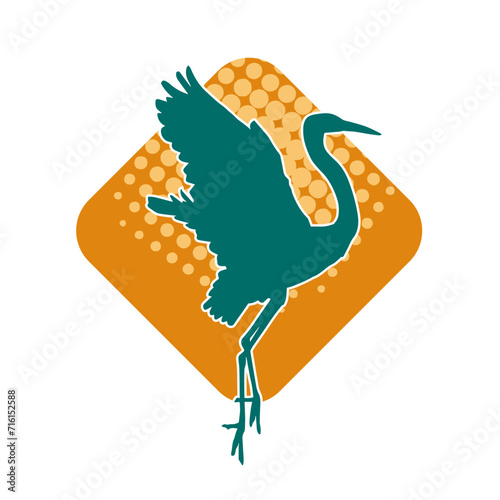 Silhouette of crane bird in elegant pose isolated on white background.