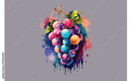 Grape branches watercolor illustration isolated on white background