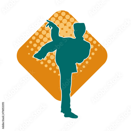 Silhouette of a male model doing martial art kick pose. Silhouette of a martial art kicking pose.