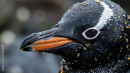 Closeup of a penguins beak coated in thick oil making it difficult to eat and causing respiratory issues
