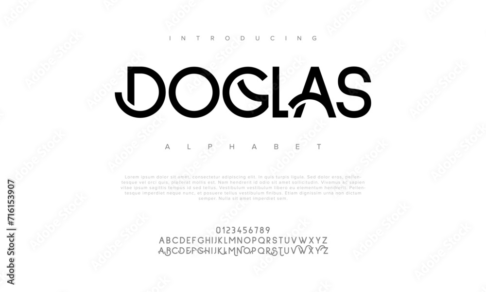 Doglas creative modern urban alphabet font. Digital abstract moslem, futuristic, fashion, sport, minimal technology typography. Simple numeric vector illustration