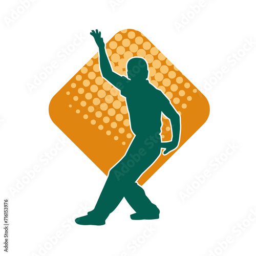 Silhouette of a man in oriental martial art pose. Silhouette of a male in martial art move.