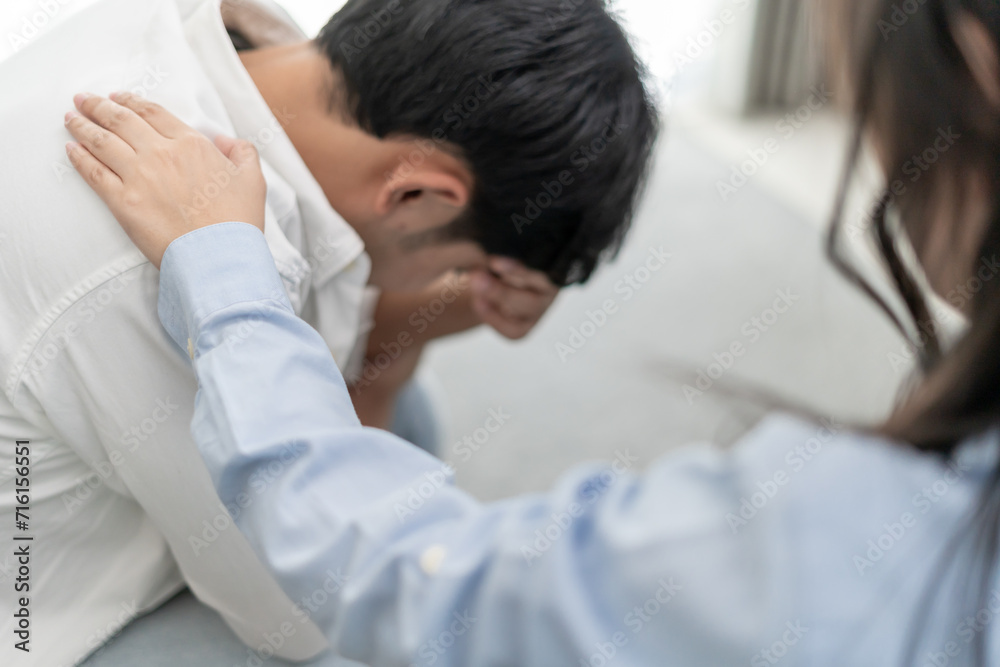 psychiatrist holds shoulders while discussing life and family issues. doctor encourages and empathy woman suffers depression. psychological, save divorce, Hand in hand together, trust, care. psychiatrist holds shoulders while discussing life and family issues. doctor encourages and empathy woman suffers depression. psychological, save divorce, Hand in hand together, trust, care.