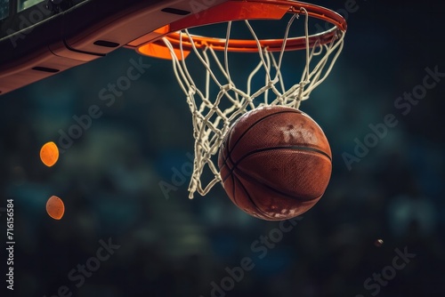 The floating basketball ball is falling into the basketball hoop © ORG