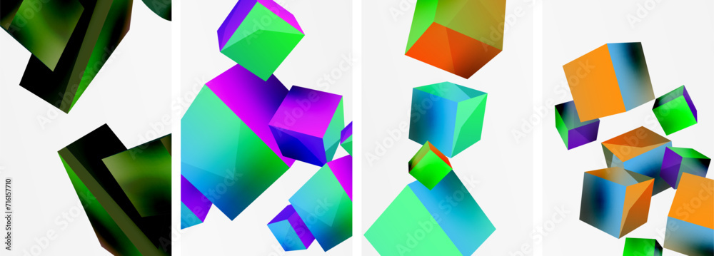 Composition of 3d cubes and other geometric elements background design for wallpaper, business card, cover, poster, banner, brochure, header, website