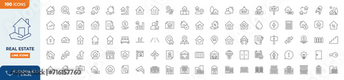 Real Estate Line Editable Icons set. Vector illustration in modern thin line style of icons related to real estate, transactions, types of real estate, amenities, and other. Vector illustration