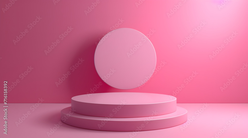 Round Object Resting on Pink Surface, A Simple yet Striking Composition. Podium background for product mockup Round Object Resting on Pink Surface, A Simple yet Striking Composition. Podium background for product mockup