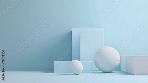 Group of White Objects on Table  Simple  Clean  and Minimal Decor. Podium background for product mockup