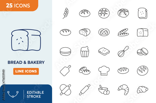 bread & bakery Line Editable Icons set. Editable stroke. Vector illustration