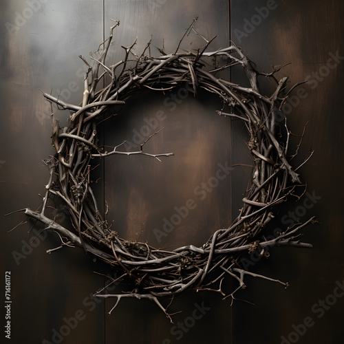 Wood wreath on a wooden background 