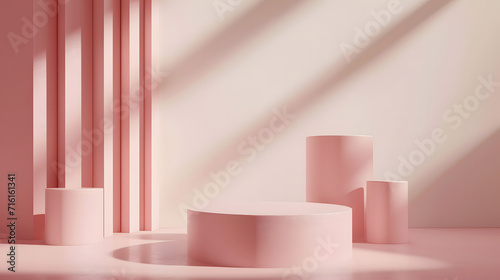 A Room With Pink Walls and a White Floor  Simple and Elegant Interior. Podium background for product mockup