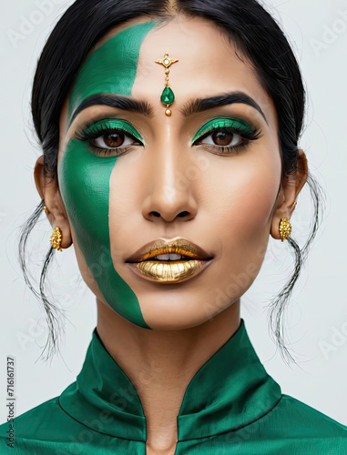 Emotive Close-Up - Artistic portrait of a very fair-skinned South Asian woman exuding feminine strength Gen AI photo