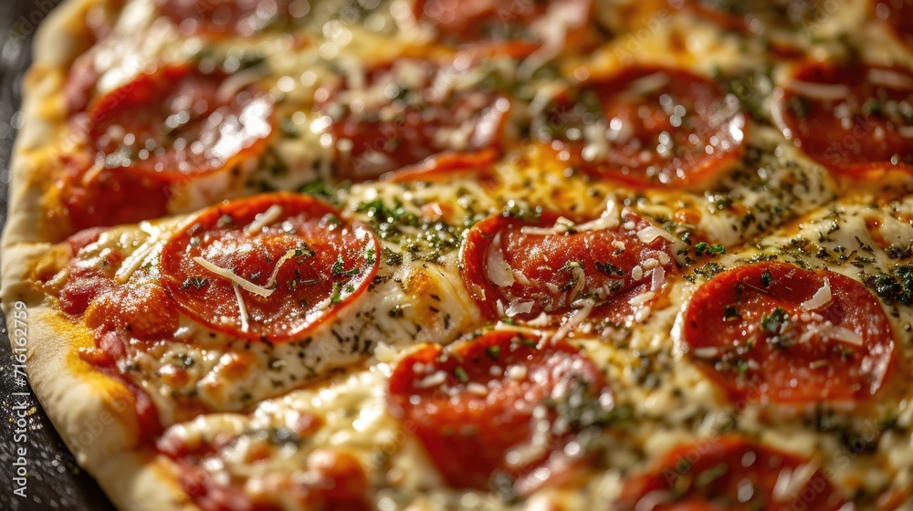 Close-up view of a flavorful Italian pizza, a culinary masterpiece for pizza enthusiasts. Close-up view of a flavorful Italian pizza, a culinary masterpiece for pizza enthusiasts.