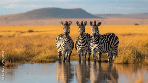 Group of Zebras in the small lake