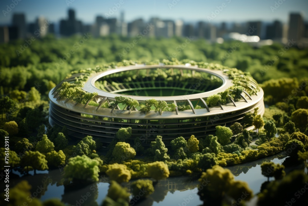 Modern Soccer Stadium, on an isolated Green background, Generative AI