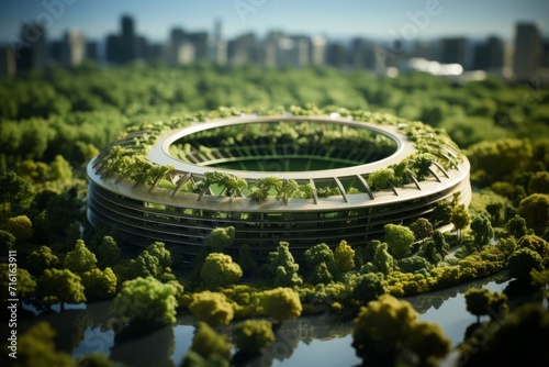 Modern Soccer Stadium, on an isolated Green background, Generative AI