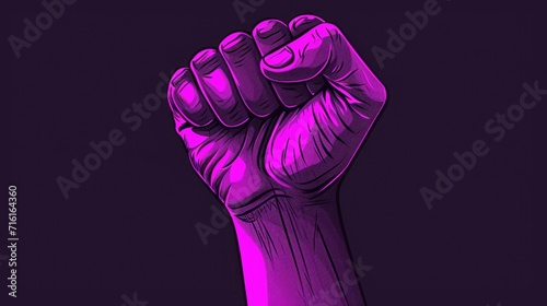 Purple Raised Fist of Empowerment for international women's day and the feminist movement photo