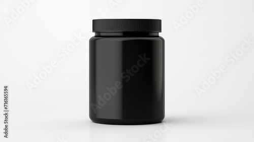 Black plastic jar mockup, isolated on white background