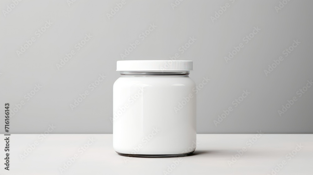 Blank white plastic jar mockup on white floor background. Blank white plastic jar mockup on white floor background.