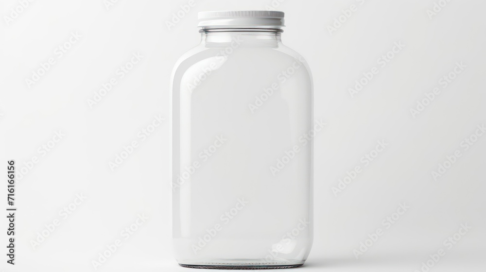 Mockup of a transparent glass jar with cap on white background Mockup of a transparent glass jar with cap on white background